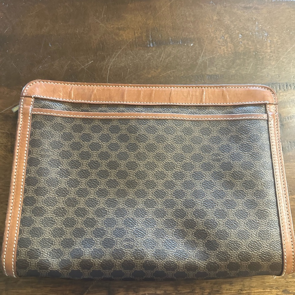 Vintage CELINE Macadam Monogram Clutch Wristlet - Brown Leather - Italy - Picture 3 of 8
